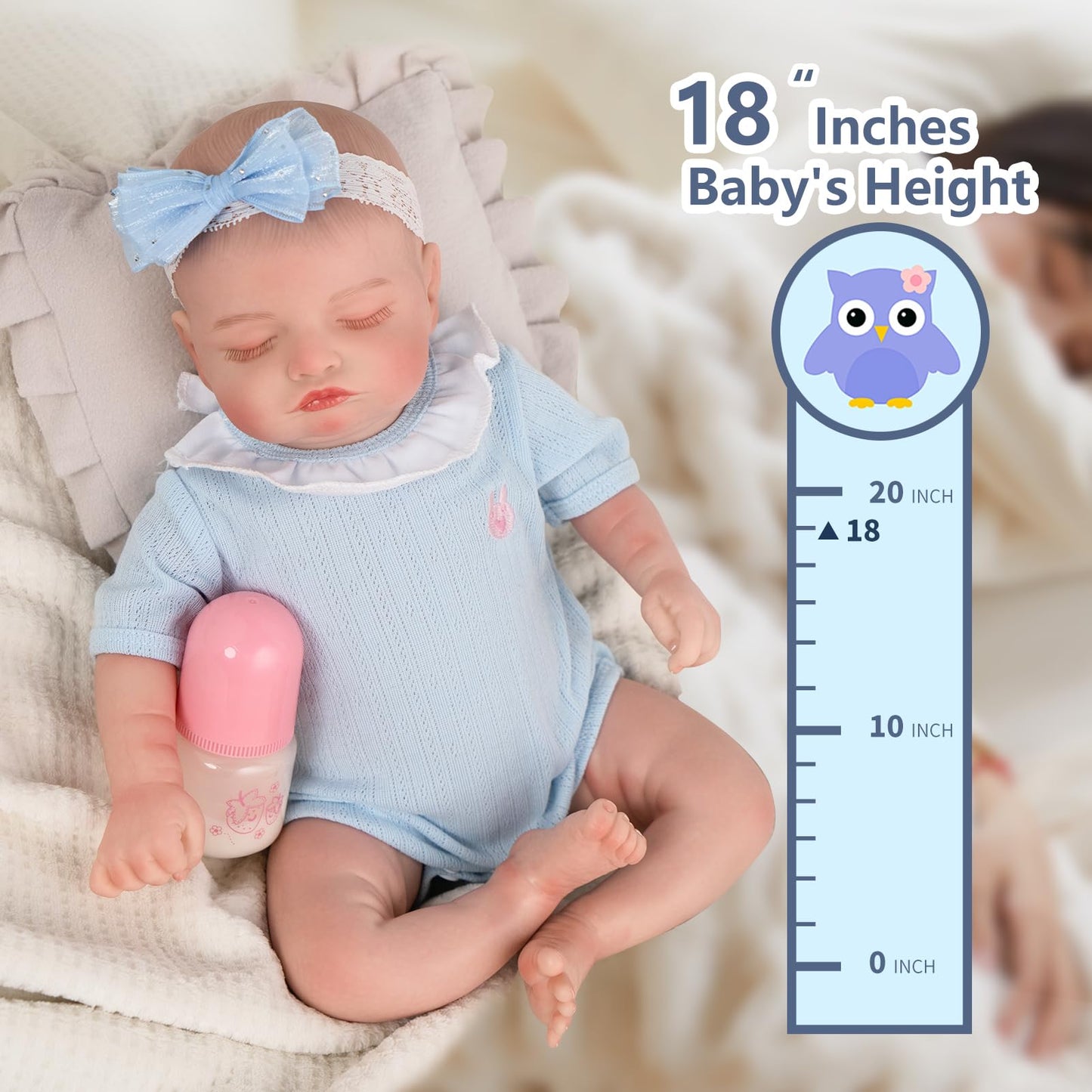 Jirachi Lifelike Reborn Baby Dolls, 18-Inch Soft Cloth Body Adorable Baby Girl, Realistic Reborn Babies with Feeding Set for Kid