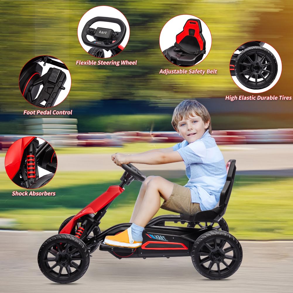 12V Electric Go Kart For Kids,7Ah Battery Powered Car For Toddlers, Adjustable Seat, High/Low Variable Speeds,Eva Wheels, Outdoo