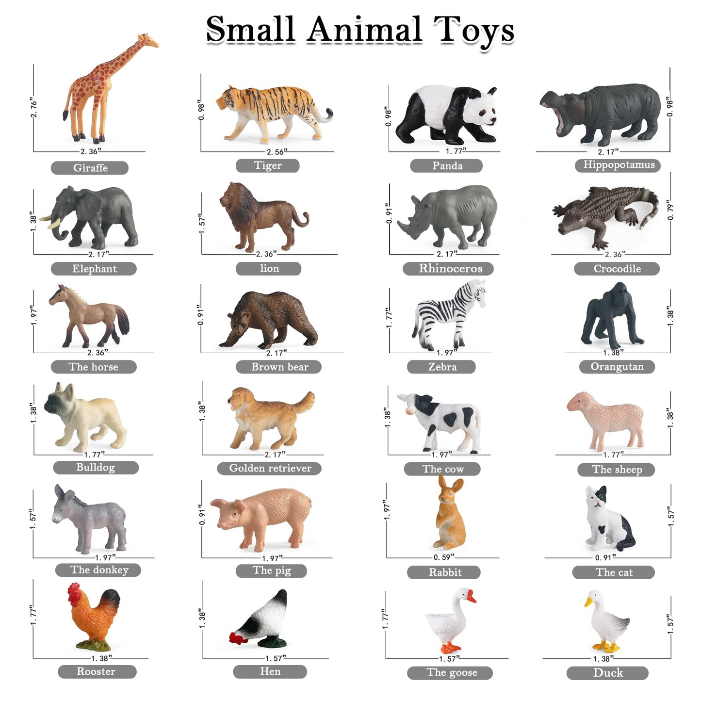 Rcomg 24 Pcs Small Animal Toys Set: Farm Animal Toys & Forest Animal Figures, Realistic Animal Figurines Cake Topper Party Favor For Kids Toddlers