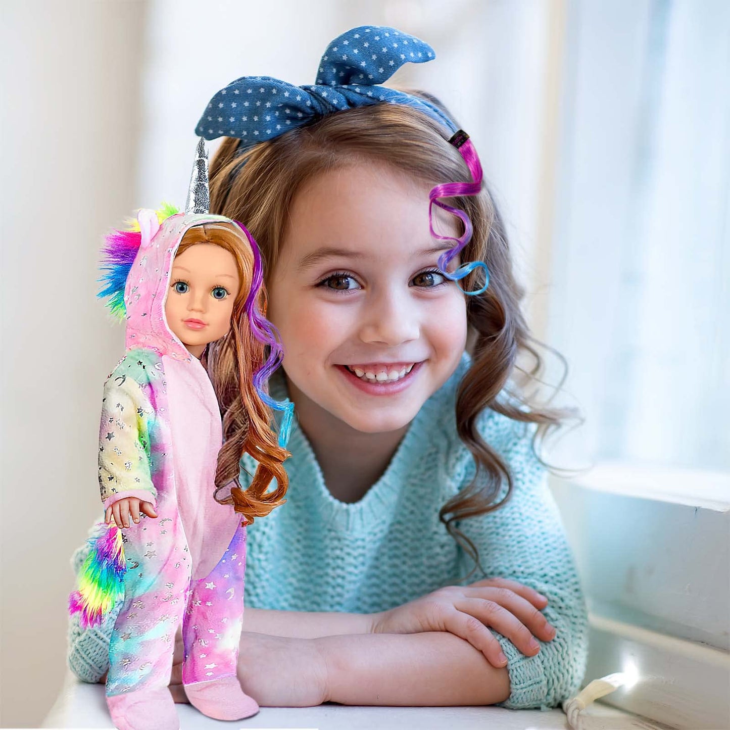 Wondoll 2-Sets 18-Inch Doll-Clothes Set - Unicorn Clothes With Hair Clip And Headband - Compatible With All 18 Inch Dolls Accessories For Kids -Pink