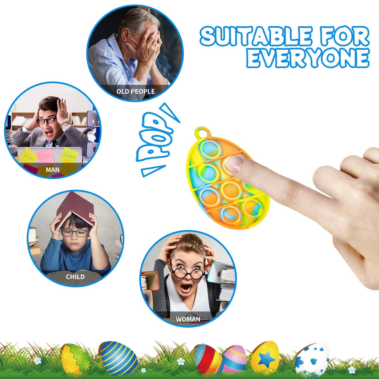 24Pcs Easter Mini Fidget Sensory Pop Toys for Kids  Mini Pop Keychains Easter Basket Stuffers Gifts Party Favors Fidget Toy  Silicone Pop Toys for Kids Anxiety Stress Reliever for mature-themed