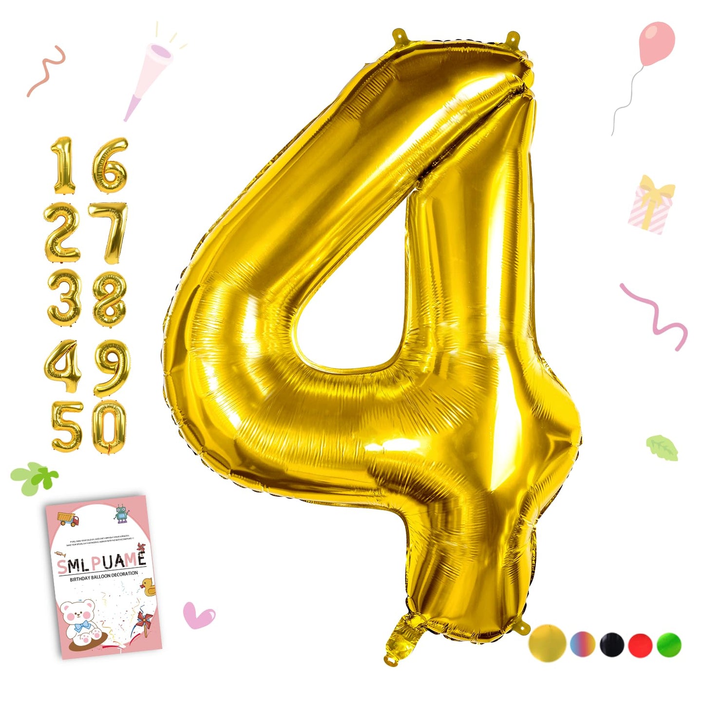Smlpuame 40 Inch Number Balloon 0-9 Gold Large Number 4 Balloons,Digital Balloons For Birthday Party Celebration Decorations Sup