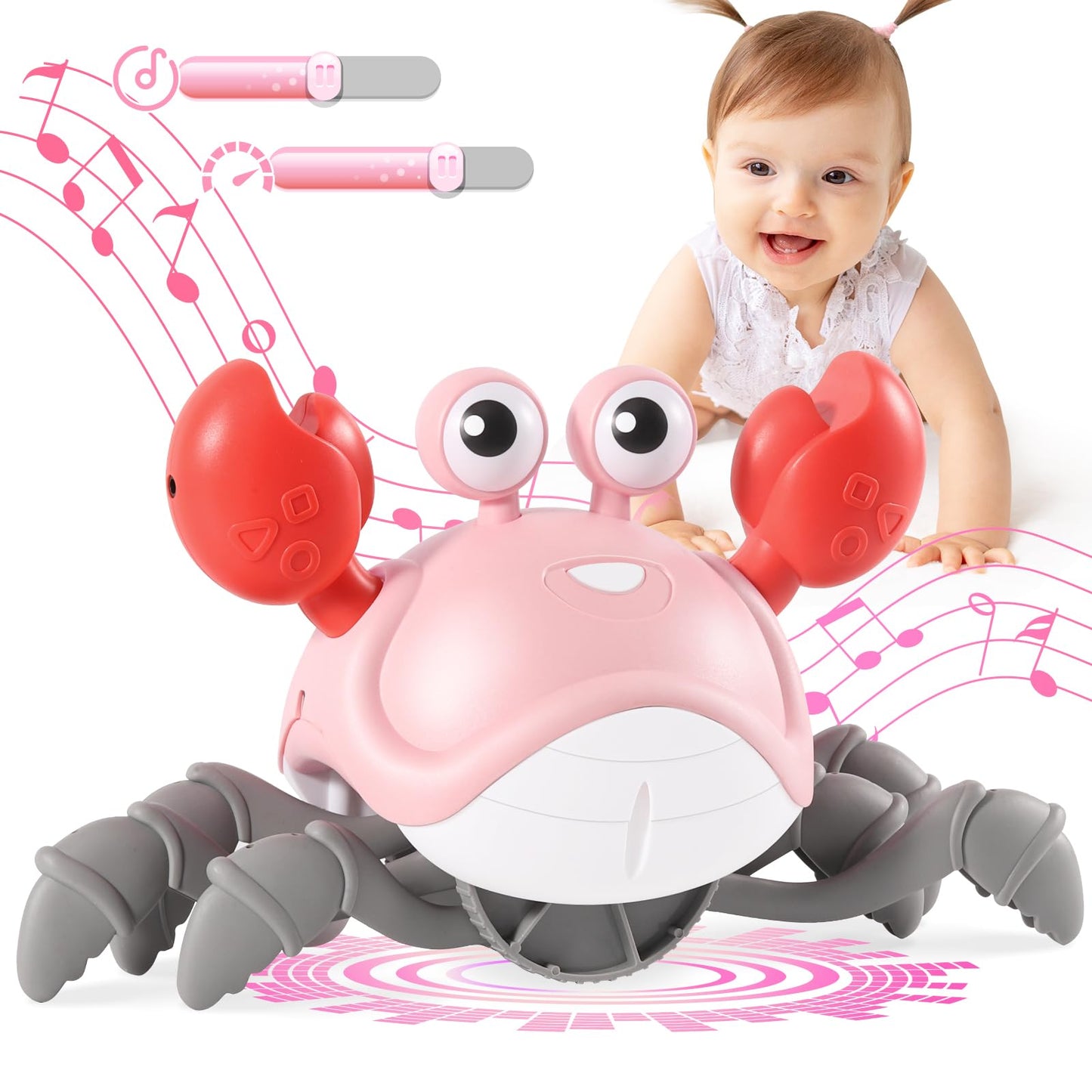Crawling Crab Baby Girl Toys 3.0, Upgraded Tummy Time Baby Toys, Toddler Easter Basket Stuffers, Walking Dancing Crab With Music Speed Control For 1 2 3 4 5 6+ Year Newborn Birthday Gifts