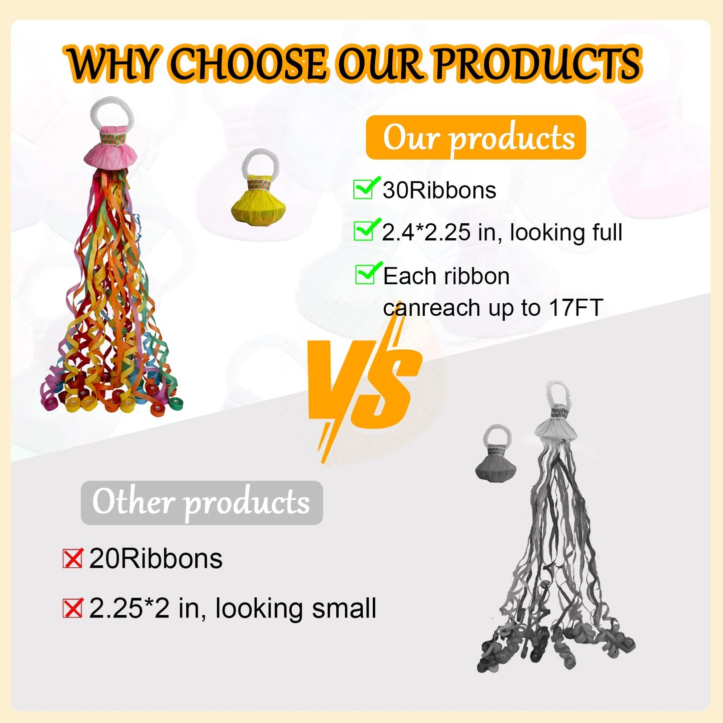 100 Pack Streamer Poppers, 6 Color Mix No Mess Confetti Poppers,Party Poppers No Mess Streamers Easy to Clean Handheld Streamer