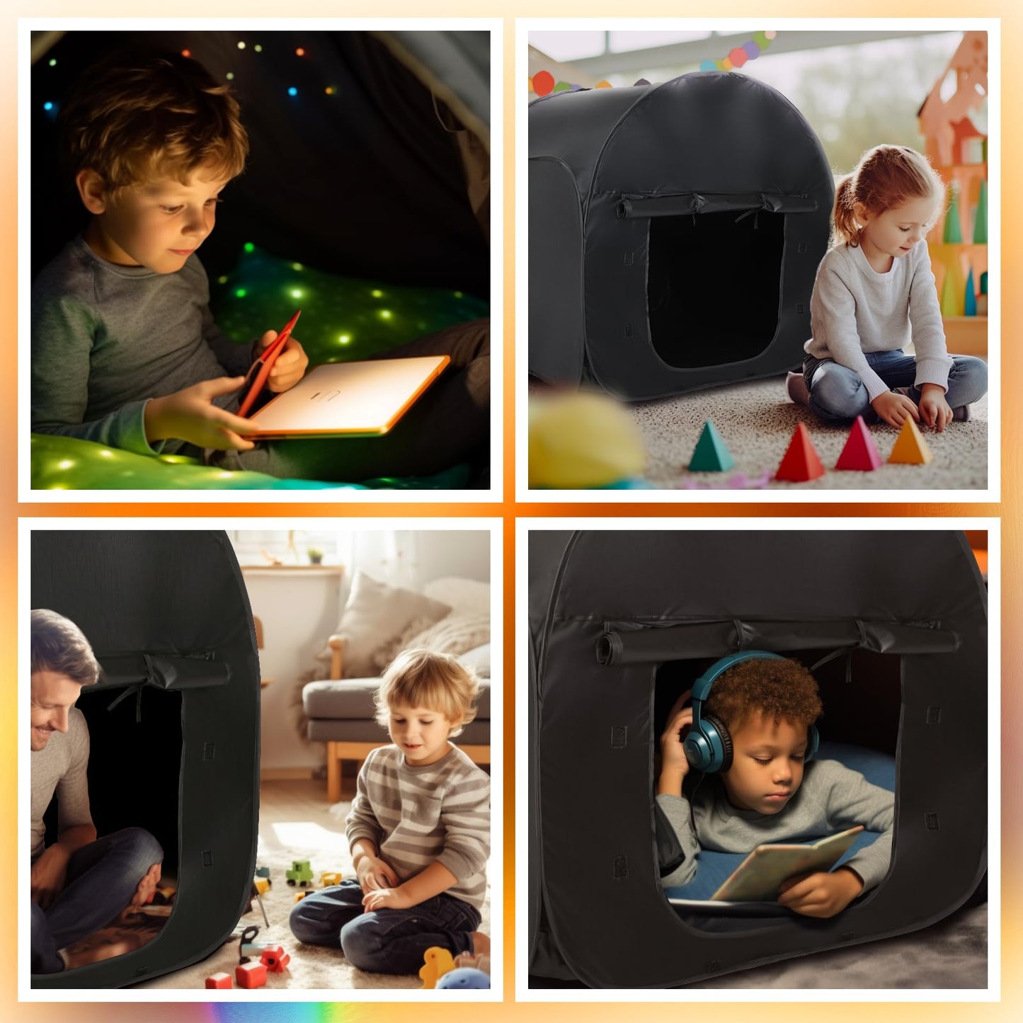 Fahkns Sensory Tent|Quiet Corner For Kids To Play And Relax| Portable Pop-Up Blackout Tent Black With Travel Bag|Sensory Tent Fo