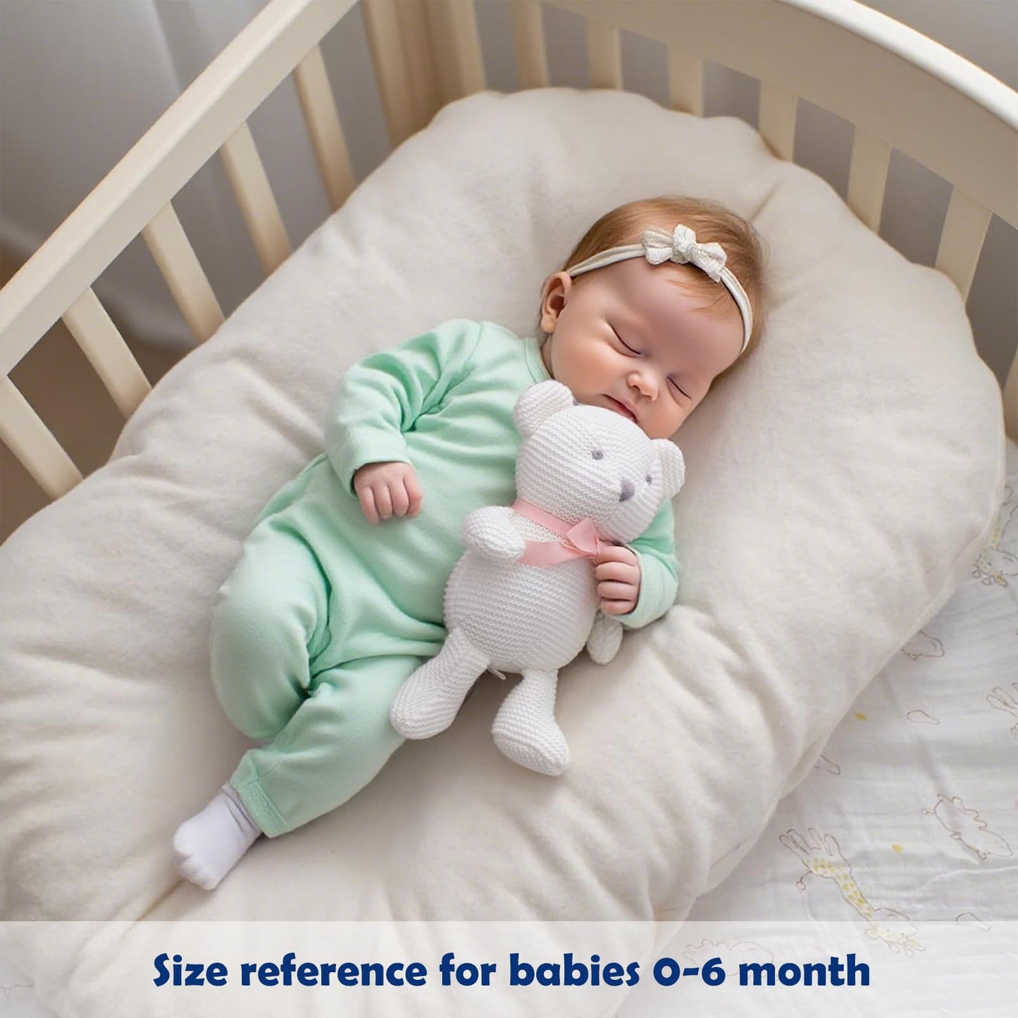 FLUFFYFUN 100% Organic Cotton Baby Stuffed Animals White Teddy Bear for Newborn 6.5