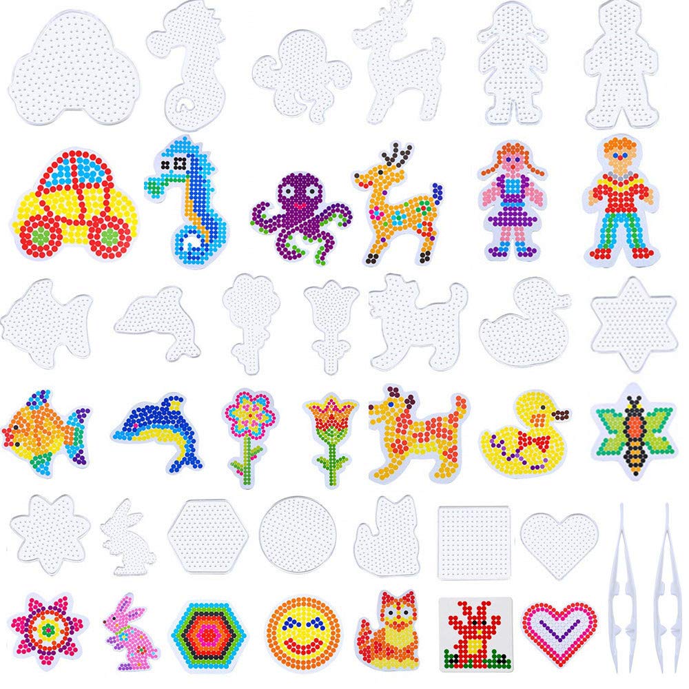 Minelife 20 Pack 5 mm Fuse Beads Boards Clear Plastic Pegboards, Fuse Beads Kit Plastic Animal Shape Template with 20 Pieces Col