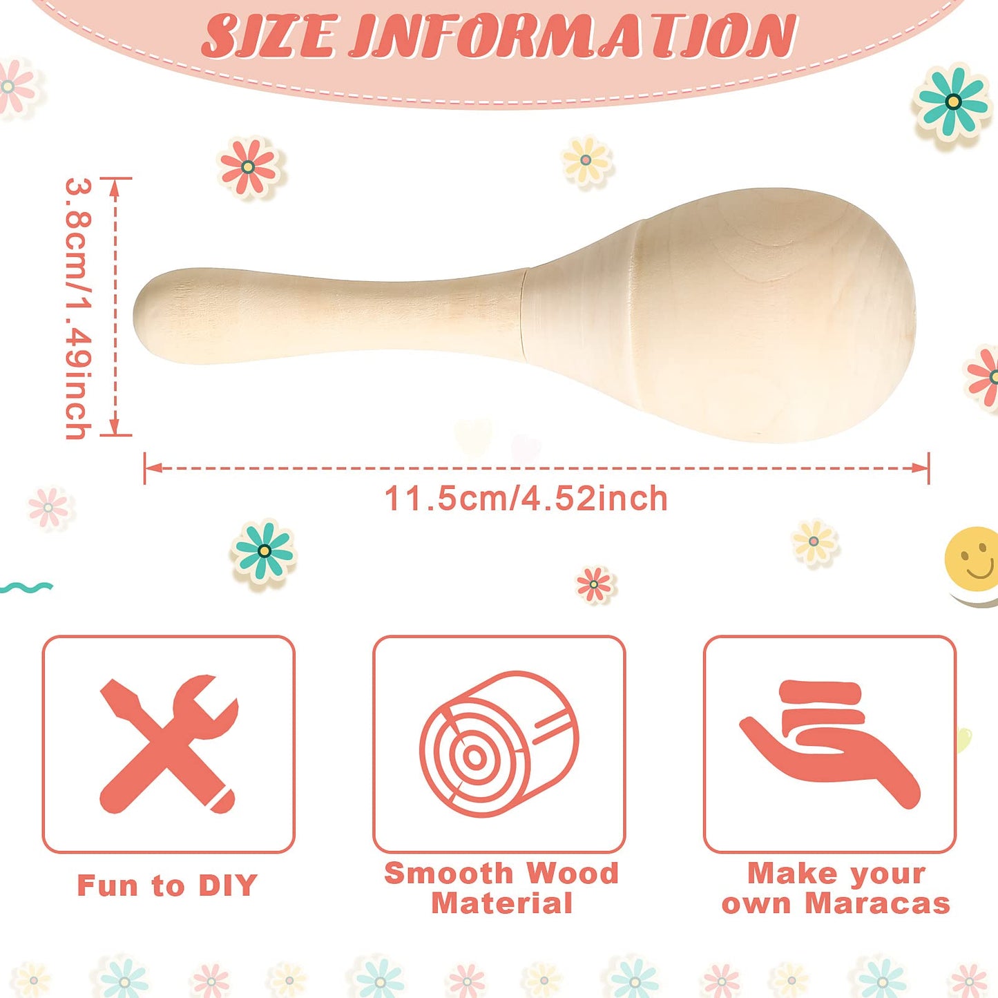 Leitee 6 Pcs DIY Mini Wooden Maracas Rattles Egg Shaker Kids Musical Party Favor Baby Shaker Sand Hammer Toy, Assorted Designs,