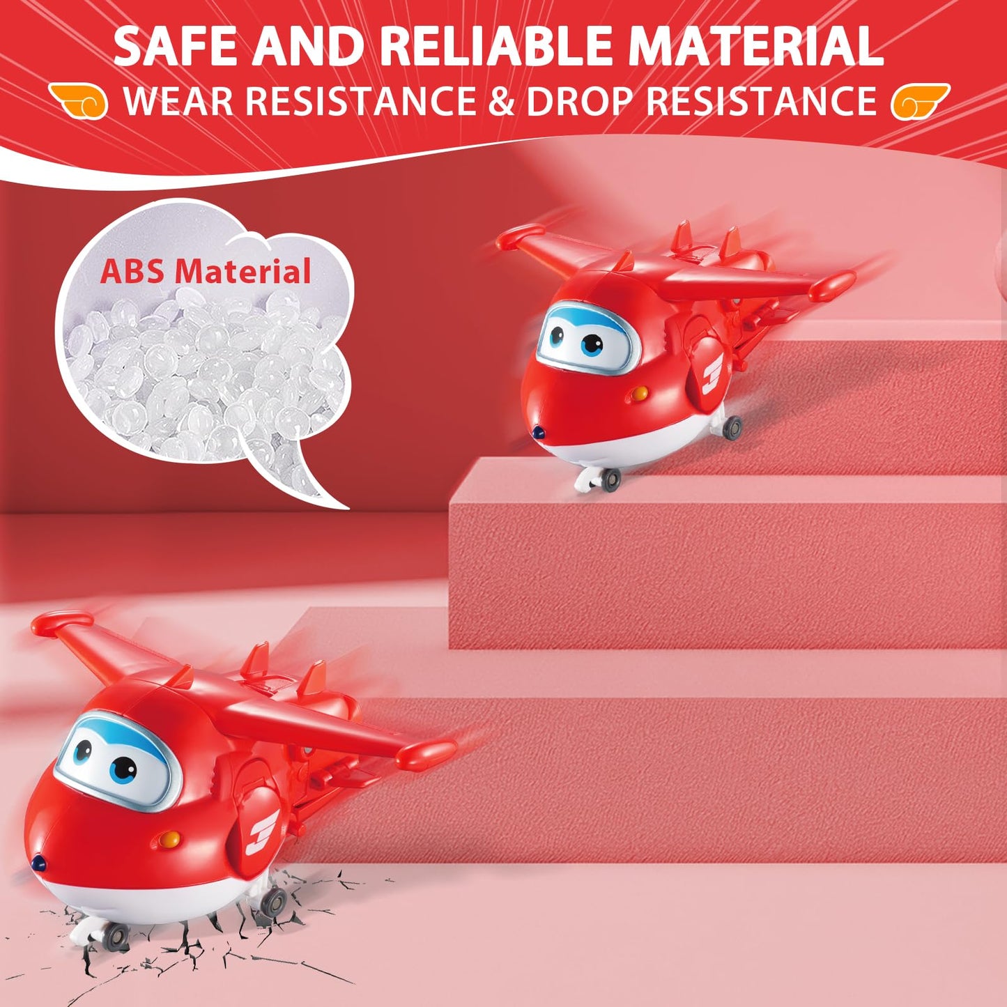 Super Wings Transformer Toys - 5" Jett Airplane Rescue Bots - Red Plastic Action Figures for Kids Age 3-7 - Model 710210