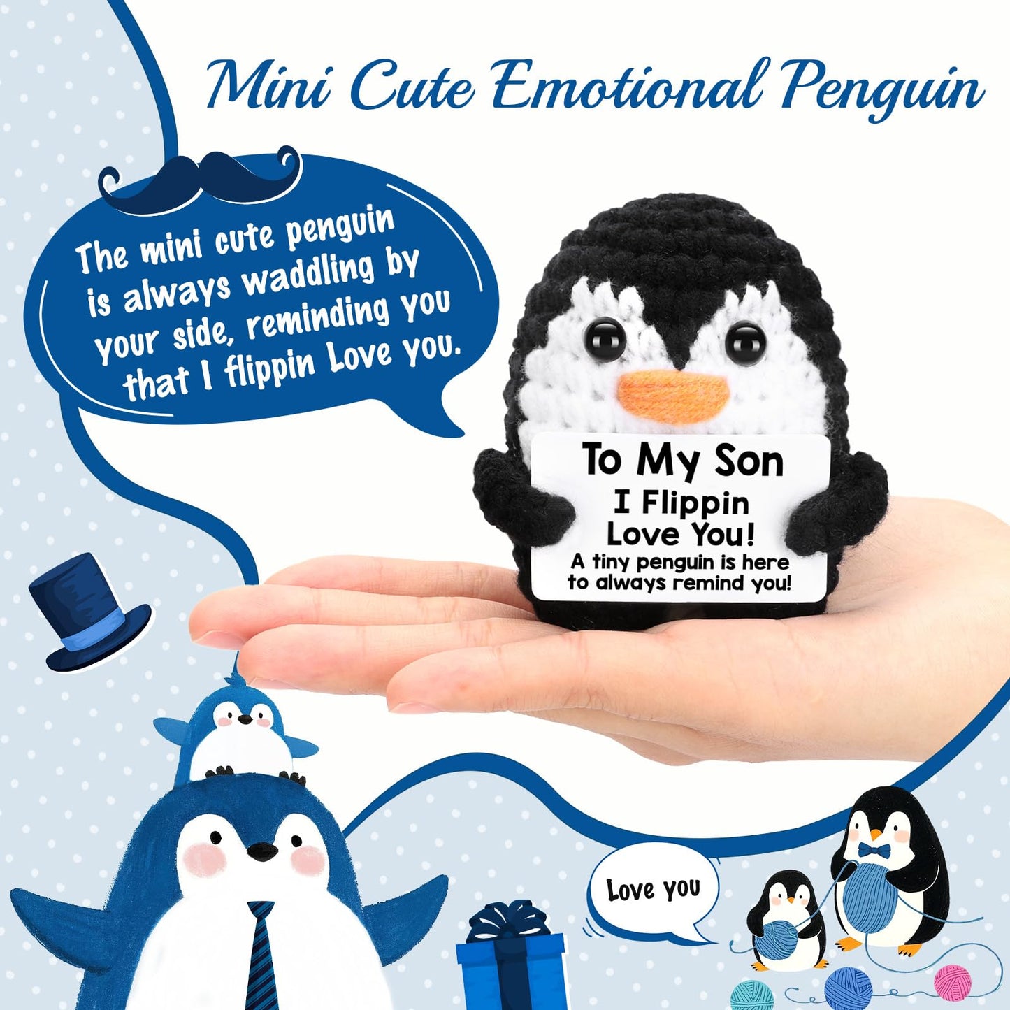 Son Gifts from Mom Dad  Handmade Crochet Mini Penguin Birthday Gift for Son Teen mature-themed Bonus Step  To My Son Gifts for Birthday Christmas  Funny I Love You Son Stocking Stuffers Emotional Decor