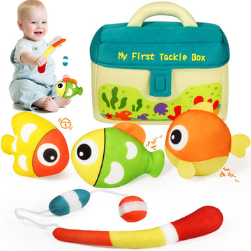 Kmuysl Baby Toys 0-6 6-12 Months, My First Tackle Box Plush Toys - 4 Pcs Sensory Playset Soft Toys With Squeaker Crinkle For 0 1 2 3 4 5 6+ Months Newborn Infant, Christmas Birthday For Boys Girls