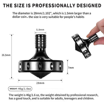 CHEETOP Precision Metal Spinning Top  Long Lasting Spin Time and Perfect Balance  Skilled mature-themed Easily Exceed 10 Mins  Portable Stainless Steel EDC Office Desktop Game Toys (M  Black)