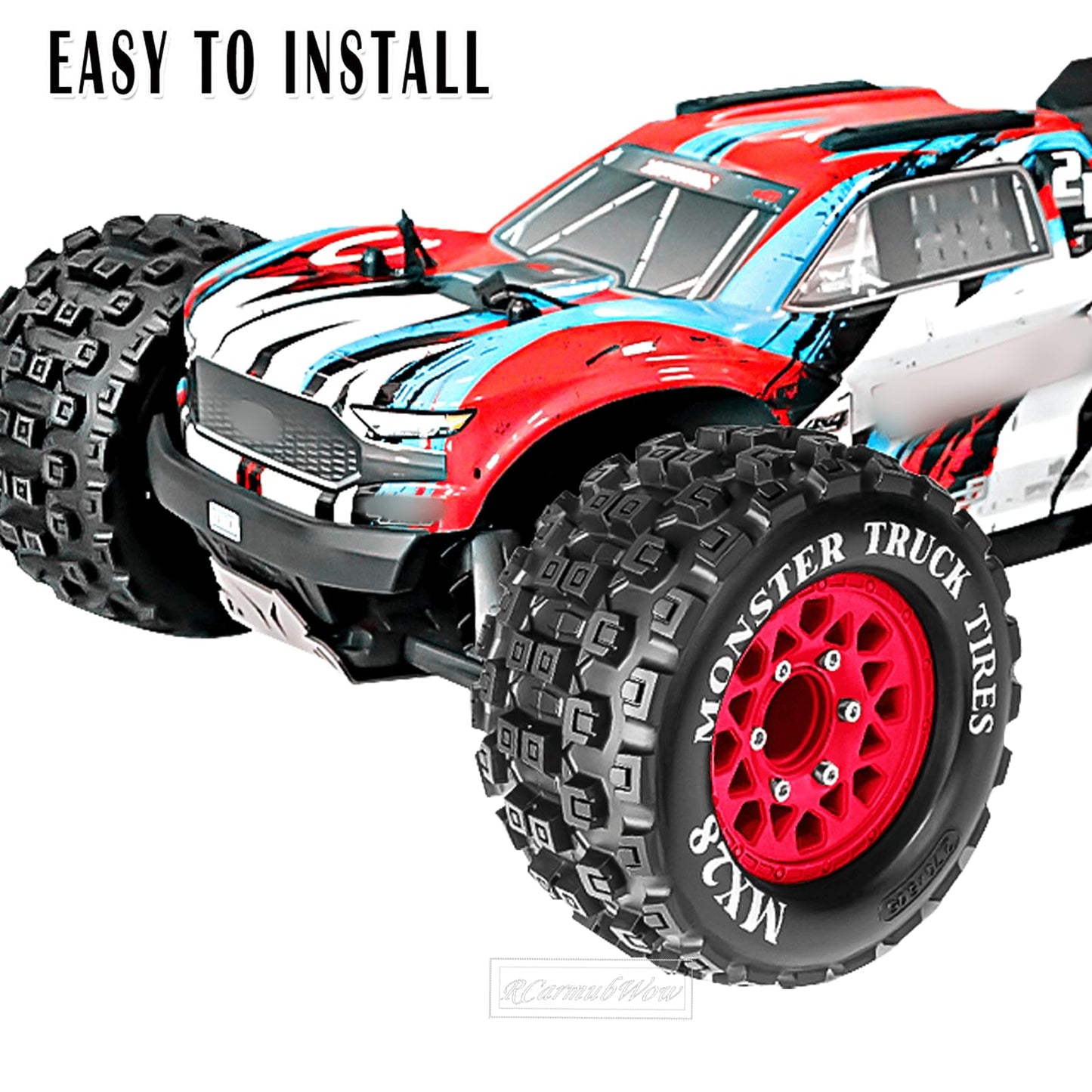 Rcarmubwow Rc Wheels And Tires For 1/10 Rc Scale Car,Rustler Stampede Hoss,Arrm A Granite Vorteks Big Rock 3S,Mx28 2.8'' Truck T