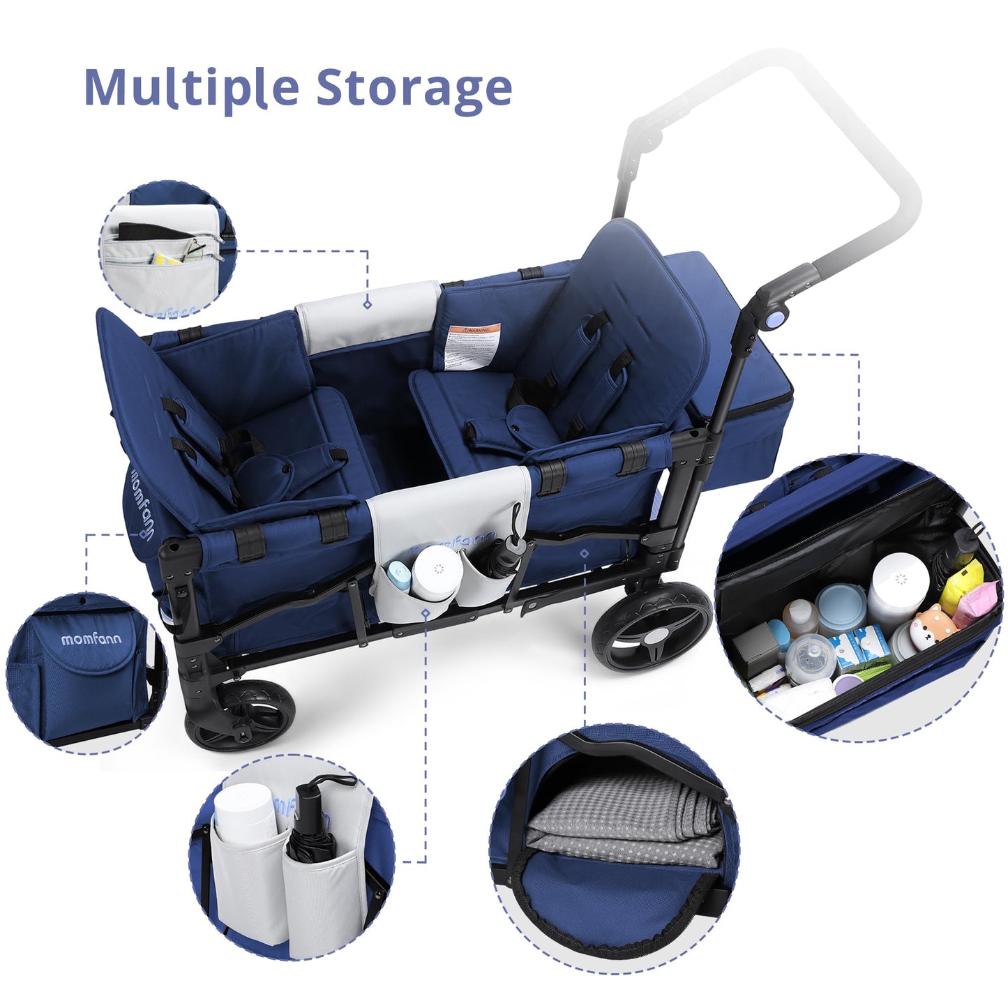 Stroller Wagon for 2 Kids, Baby Wagon Stroller with Adjustable Handle for Infants and Toddlers (Light Blue)