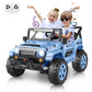 Hikole 2 Seater Xl Ride On Cars For Kids - 24V Electric Car With 20 Inch Wide Seat, 4Wd/2Wd Switch, Remote Control, Led Lights, Music Player, Battery Powered Jeeps Car For Kids, Blue-Gray