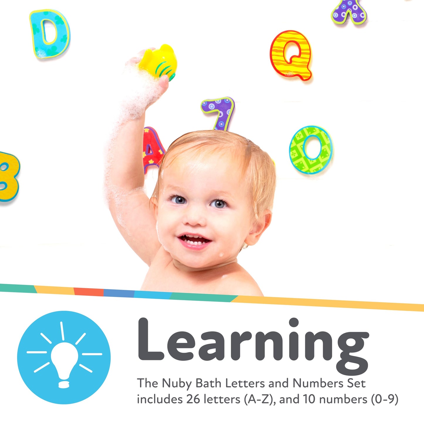 Nuby Floating Bath Tub Alphabet & Number Set, 36 Soft Foam Educational Toys, Assorted Colors, Model 6140
