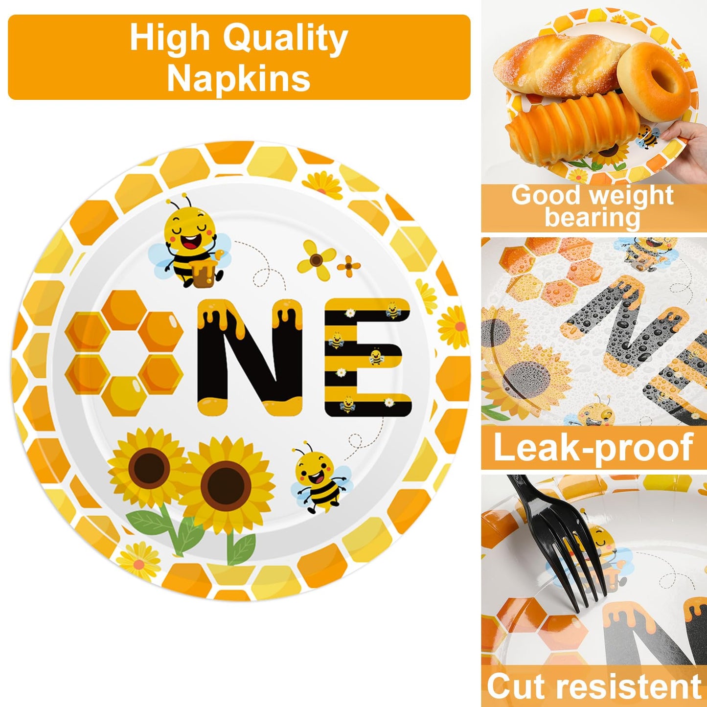 Qyeahkj 100 Pcs Bee 1St Birthday Party Supplies Paper Plates And Napkins Disposable Bee First Birthday Tableware Decorations For