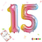 Smlpuame 40 Inch Number Balloons 0-9 Rainbow Gradient Large Number 15 Balloons, Digital Balloons For Birthday Party Celebration