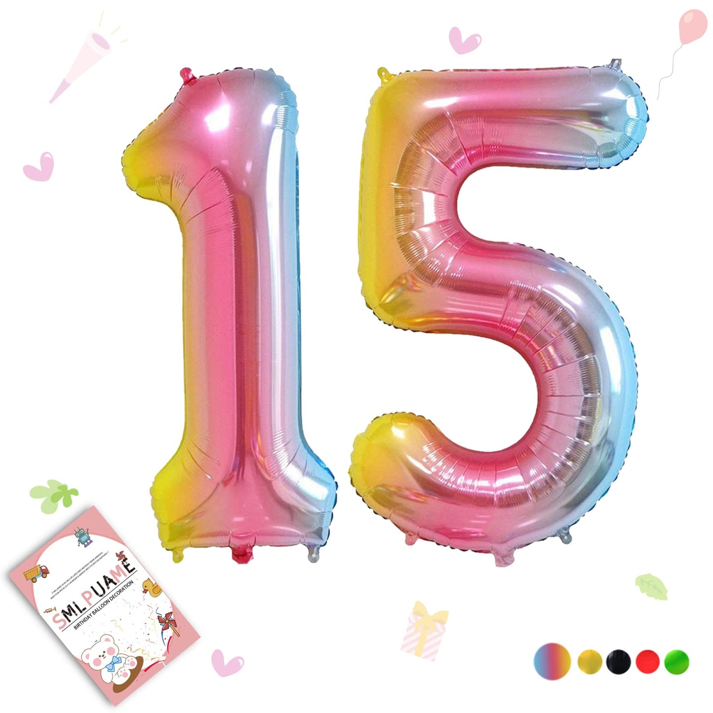 Smlpuame 40 Inch Number Balloons 0-9 Rainbow Gradient Large Number 15 Balloons, Digital Balloons For Birthday Party Celebration