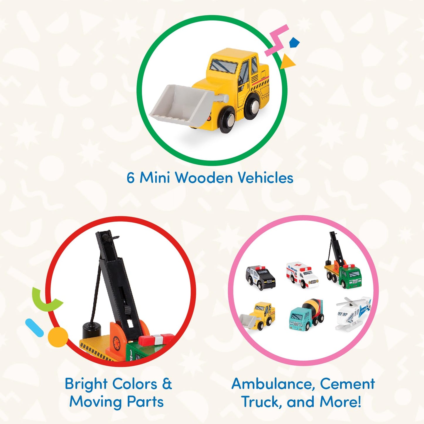 Battat - Wood Cars for Kids - 6Pc Toy Vehicle Set - Mini Rescue & Construction Vehicles - Toddler Truck Toys - 3 Years + - Woode
