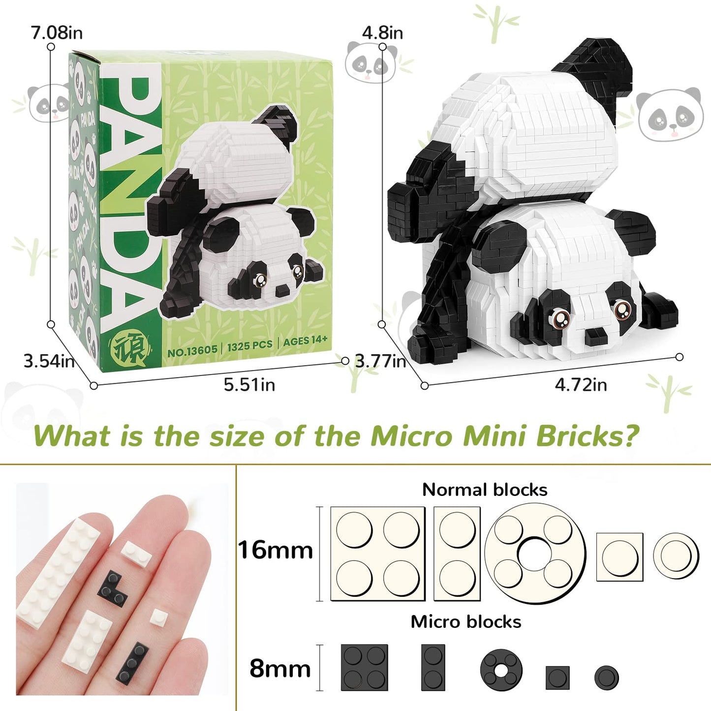 Cute Panda Mini Building Blocks Sets For Goodie Bags, Not Compatible With Lego Animals, 1325 Pcs Micro Mini Building Toy Bricks For Adults, Party Favors For Kids Boys Girls 12-14