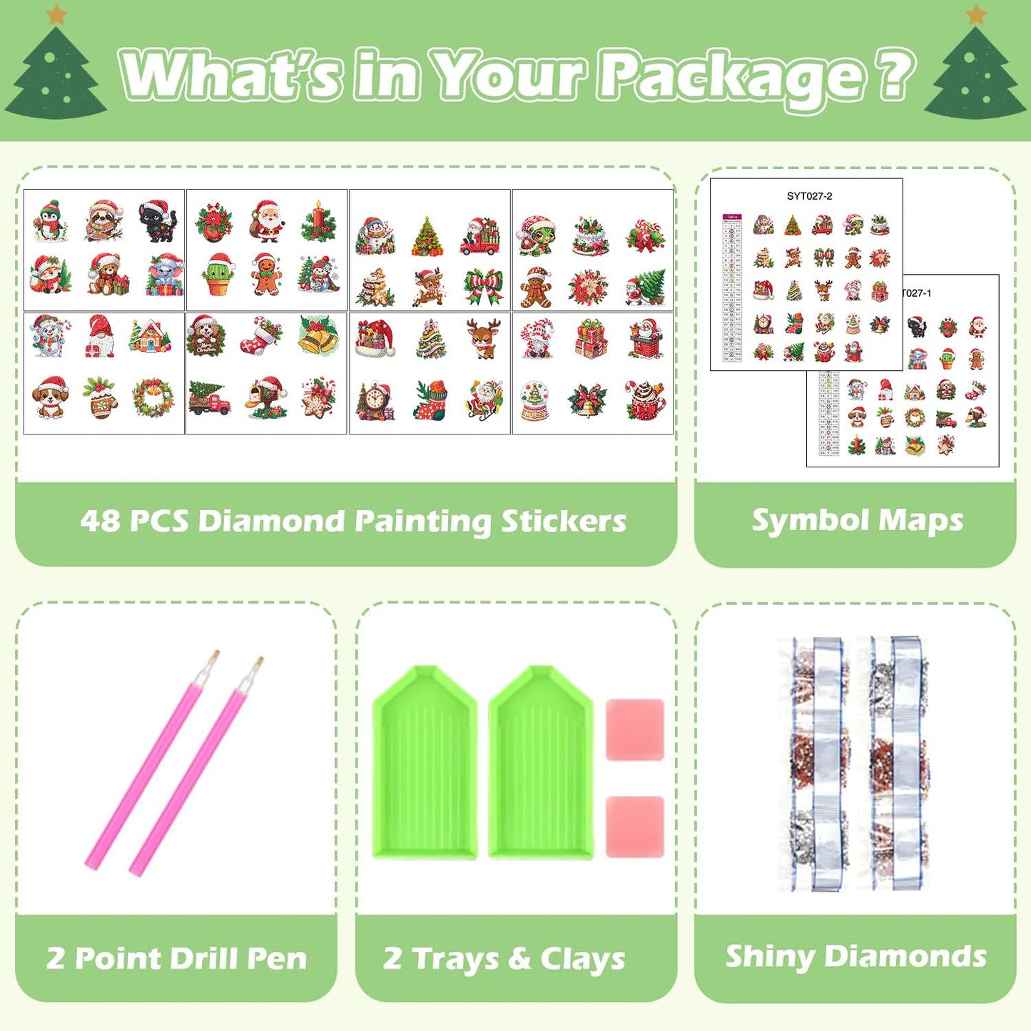cviokrdu 48 Pcs Diamond Art Painting Sticker Kits for Kids, Christmas Diamond Gem Stickers Kit, 5D Christmas Gem Art Stickers Mo