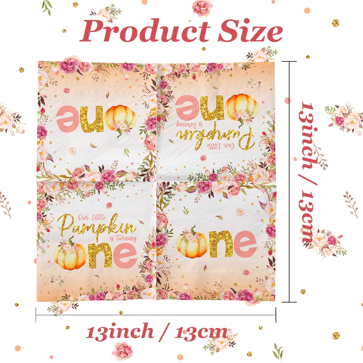 Little Pumpkin First Birthday Decorations-40Pcs Little Pumpkin Is Turning One Napkins, Disposable Fall Pumpkin 1St Birthday Pape