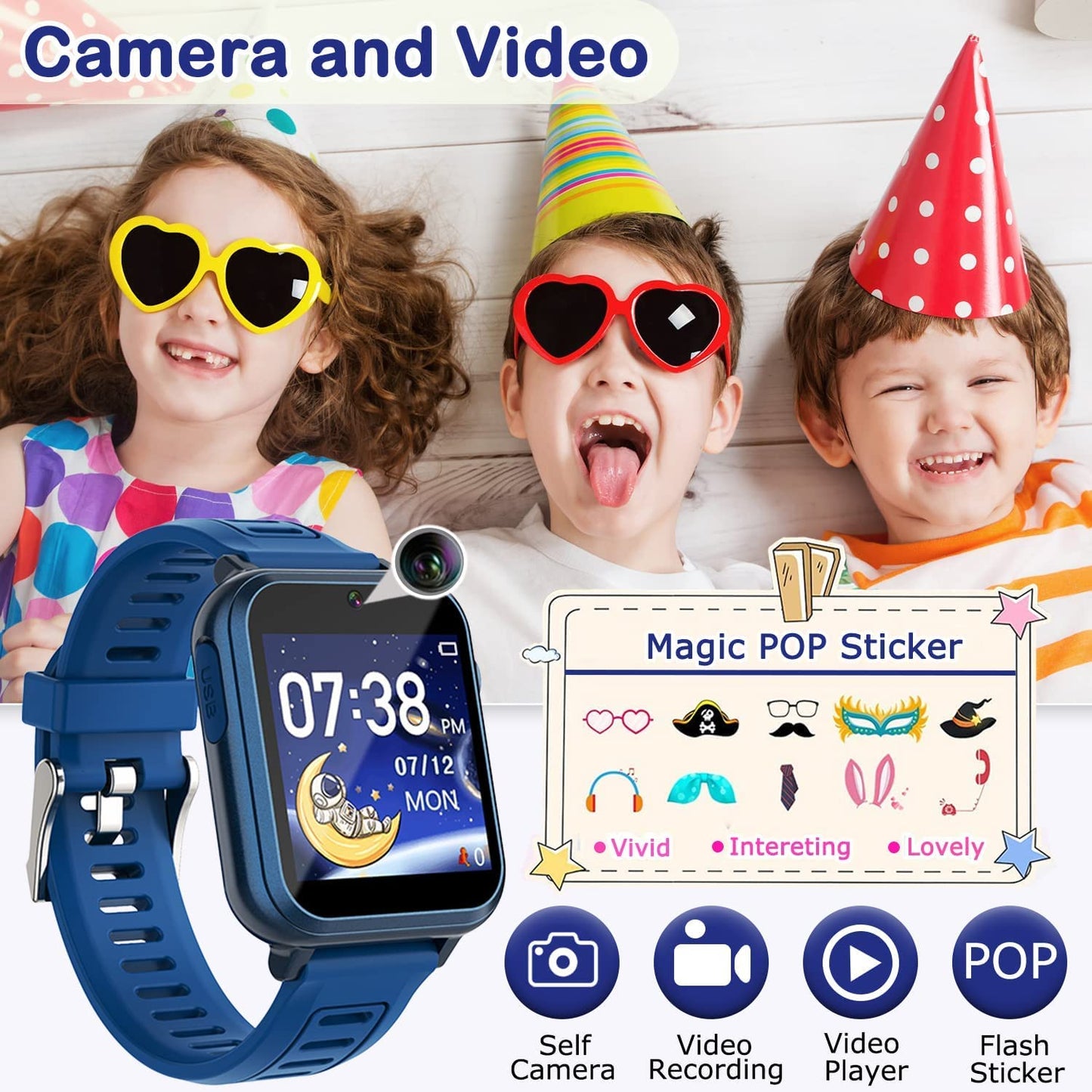 Cosjoype Kids Game Smart Watch For Boy, With 24 Games Hd Touchscreen Camera Recorder Music Alarm Calculator Storybook Flashlight