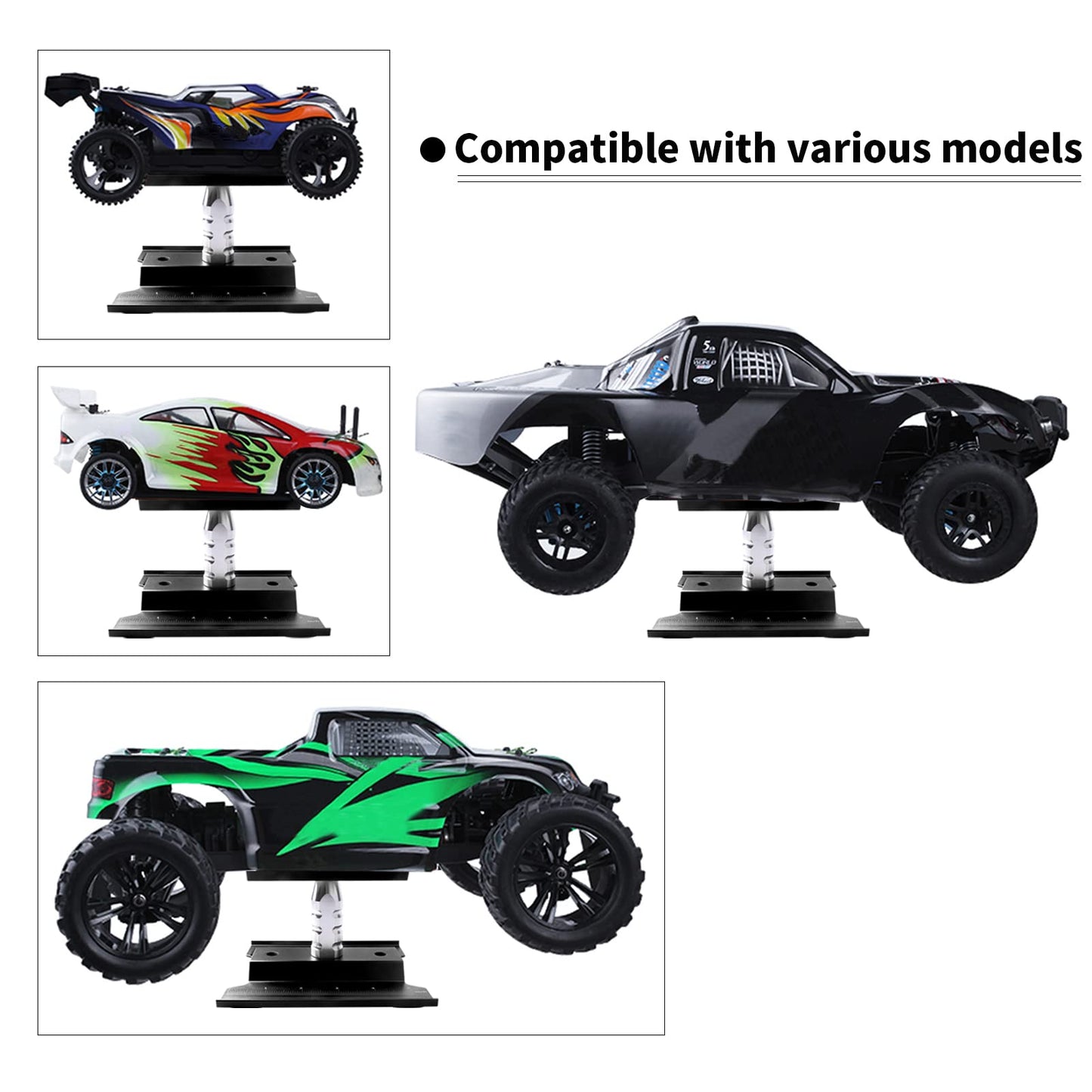 RC Car Work Stand Aluminum Repair Workstation 360 Degree Rotation Lift Lower w/Screw Tray Tools for 1/10 1/12 1/16 Scale Traxxas