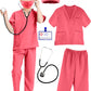 Puteraya Kids Doctor Scrubs Costume Set Doctor Surgical Suit Uniform For Boys Girls Dress Up Halloween Cosplay (Pink, 10-12 Year