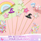 Juexica 12 Pcs Fairy Wands Kit Including 6 Unfinished Wood Star Wands, 6 Witch Hat Sticks and 4 Sheets Gem Stickers for Witch an
