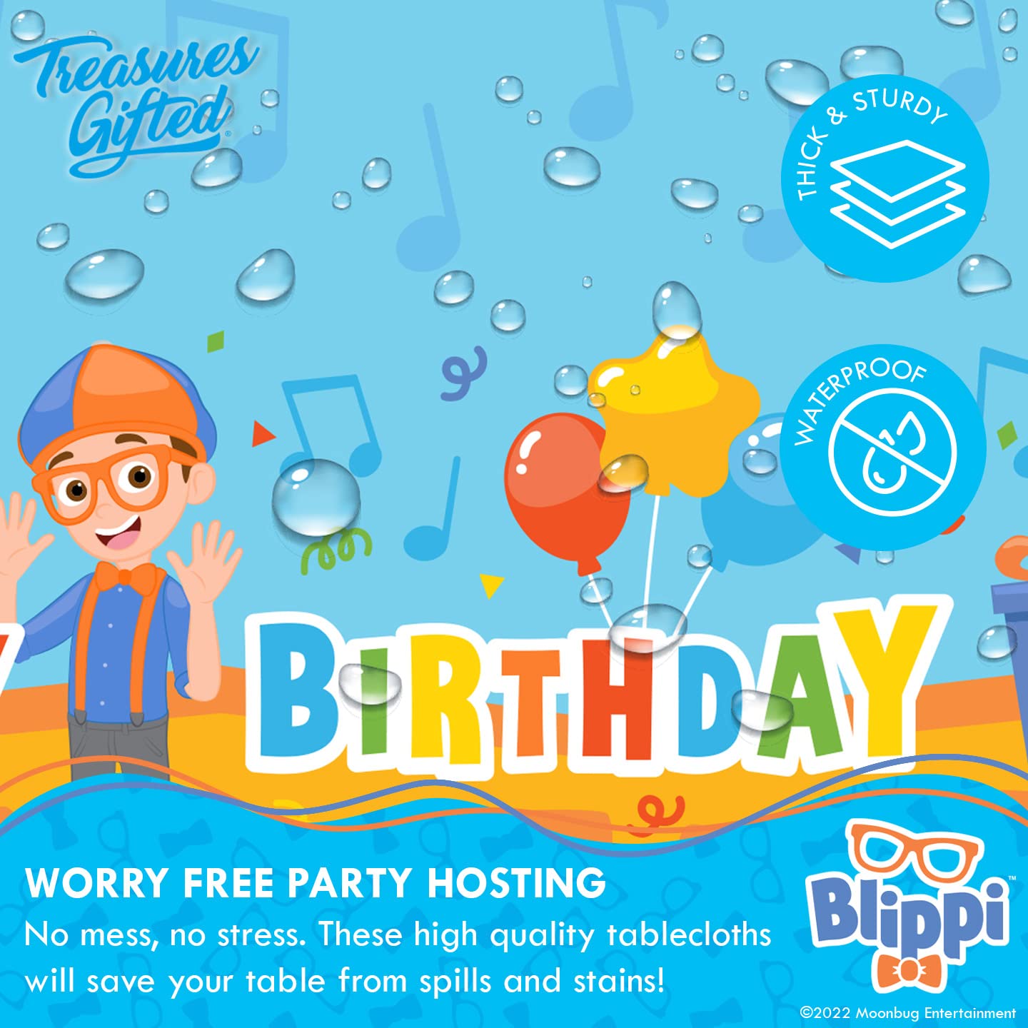 Treasures Gifted Officially Licensed Blippi Birthday Party Supplies - Pack Of 1 - Blippi Tablecloth, 54In X 108In - Blippi Table