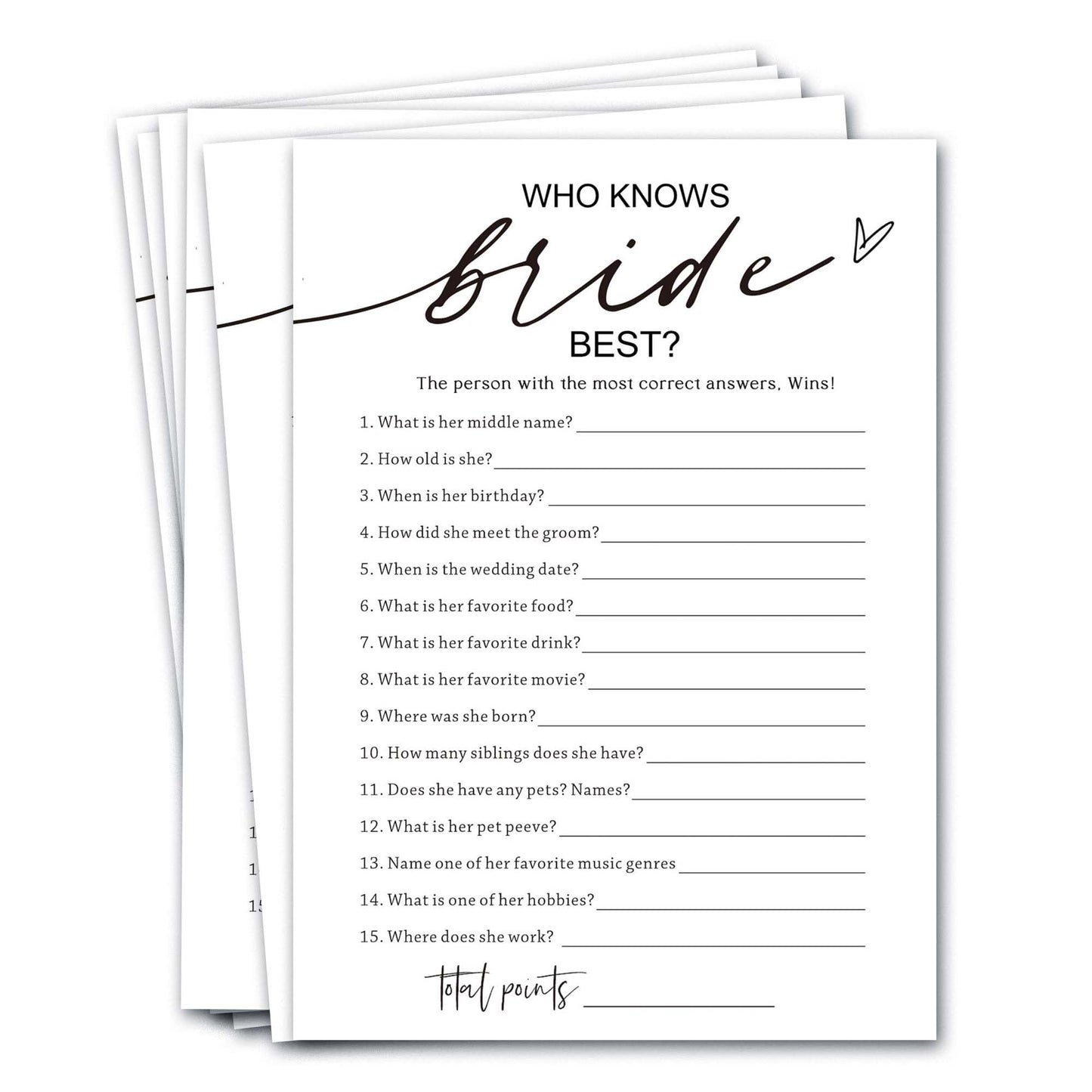 Wybgno Wedding Shower Games Cards, Who Knows The Bride Best, Bridal Shower Games 25 Guests, Engagement Party Wedding Games For G