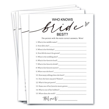 Wybgno Wedding Shower Games Cards, Who Knows The Bride Best, Bridal Shower Games 25 Guests, Engagement Party Wedding Games For G