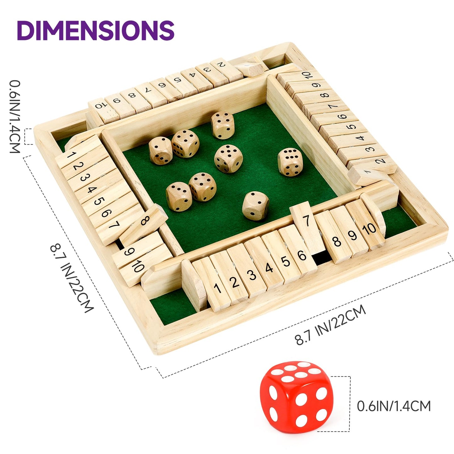 Kiapeak 1-4 Players Shut The Box Dice Game, Traditional Wooden Pub Bar Board Game, Family Classics Tabletop Version Games For Cl