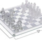Gamie Premium Glass Chess Set, 12 Inch - Elegant Design - Durable Build - 32 Frosted And Clear Pieces - Felted Bottoms - Easy To Carry - Stable & Fully Functional For Chess Lovers