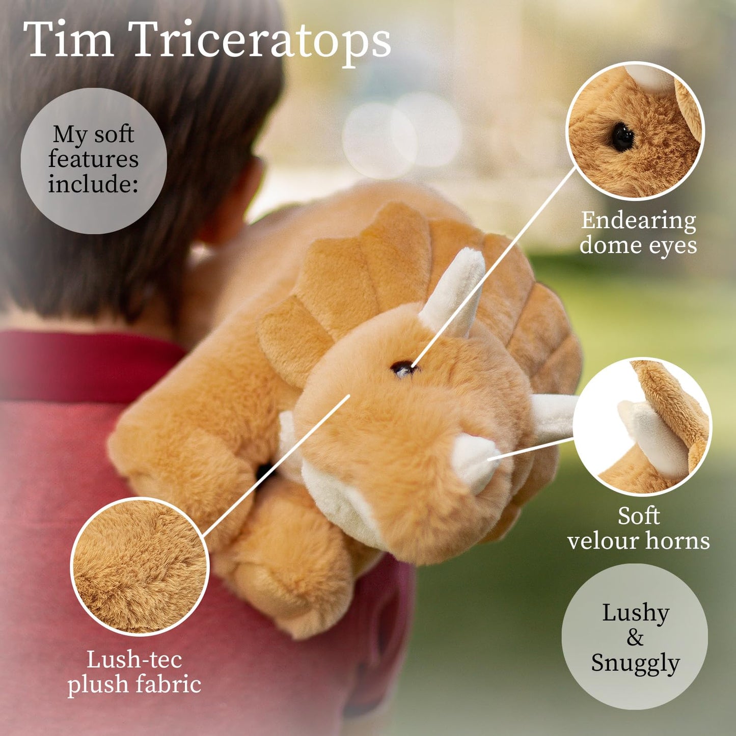 Worlds Softest Plush Tim Triceratops, Lushee, Large, 16 Stuffed Animal for Baby, Toddler, Kids, Adults - Triceratops Plush Toy-