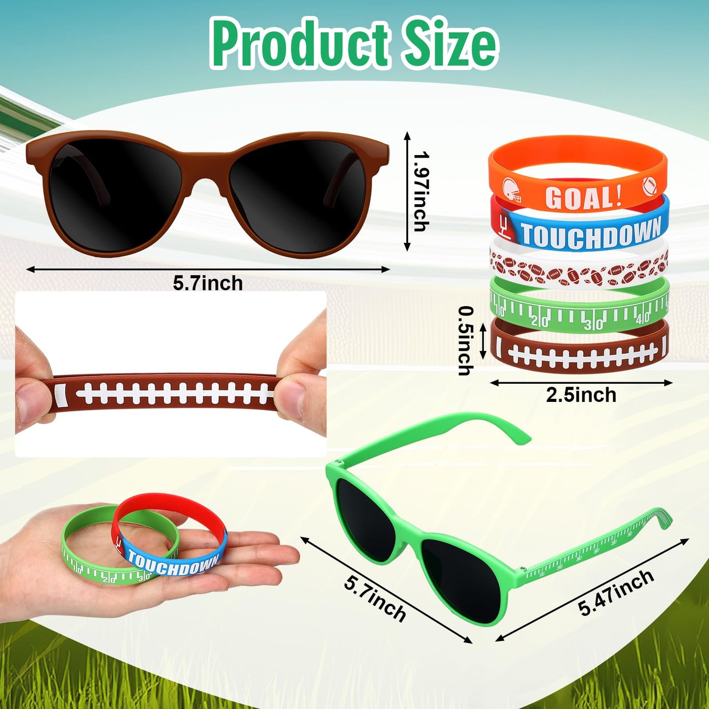 Soulchen 48 Pcs Sport Gifts Bulk Men Sunglasses and Silicone Bracelet Sport Team Gift for Party Decor Goodie Bag Fillers (Footba