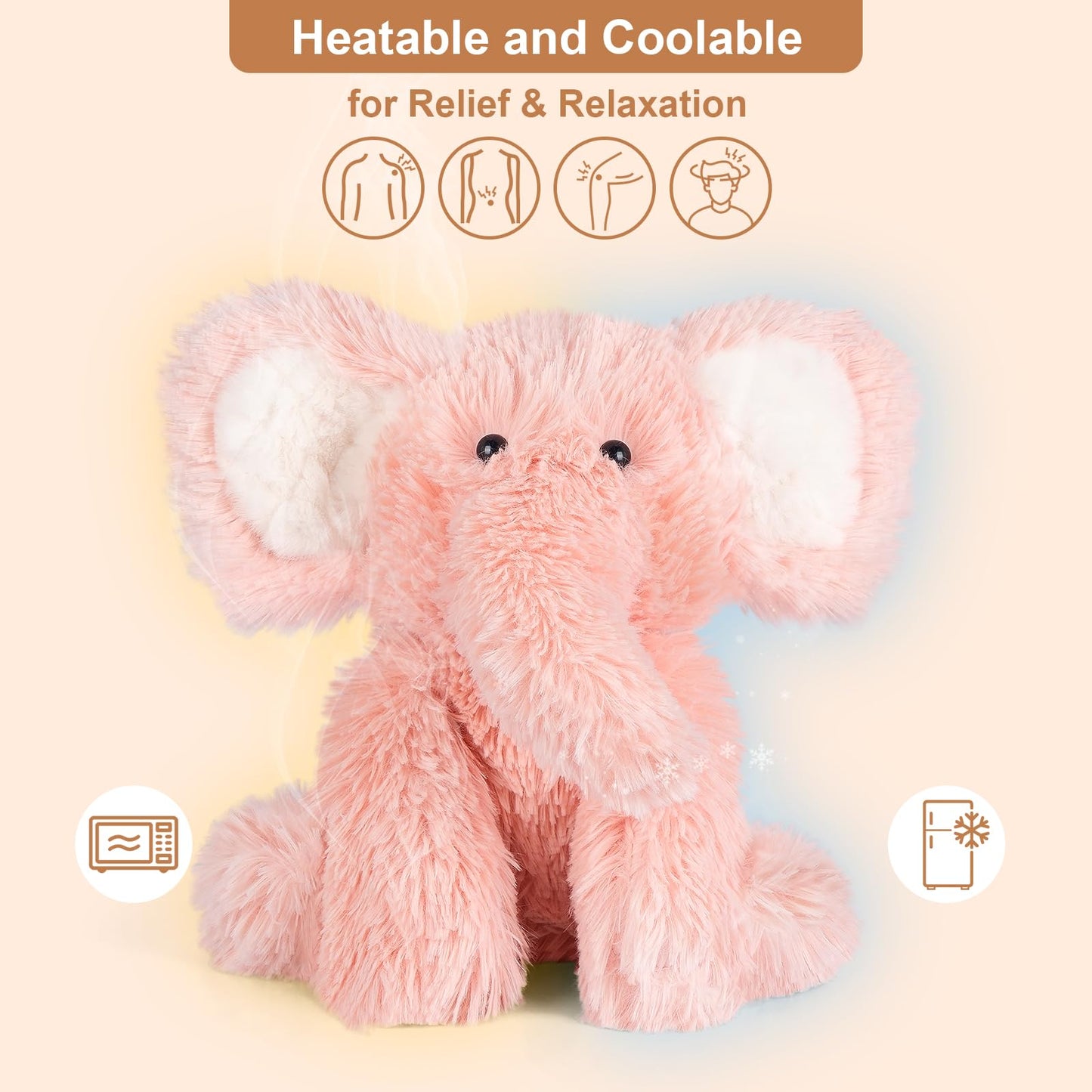 SuzziPals Elephant Stuffed Animal - Heatable & Coolable, Lavender Scented, Pink Plush Toy, Microwavable Heating Pad, Model 23-P