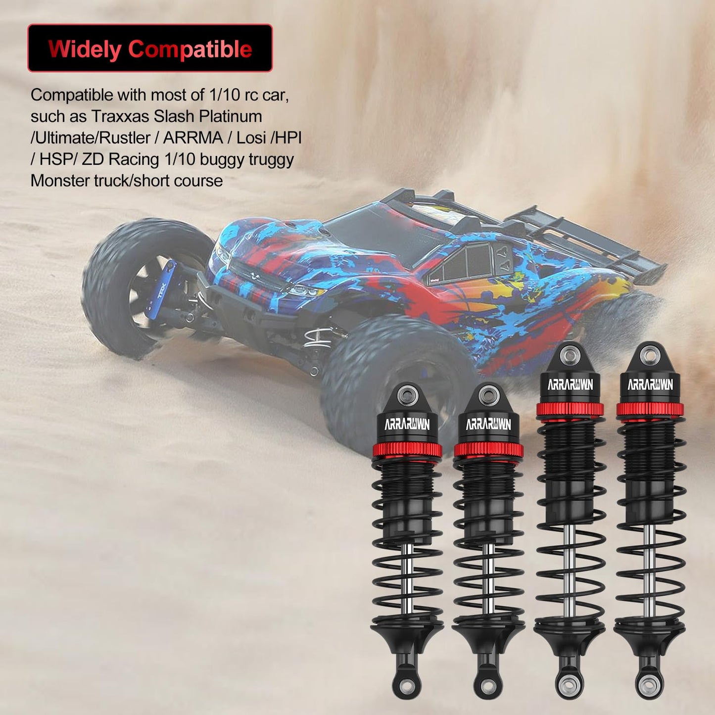 RC Car Shocks Set 4PCS Update Parts Compatible with 1:10 Scale Trax Slash/Rustler/Stampede/Hoss VXL 4x4 2WD Front & Rear Shock A