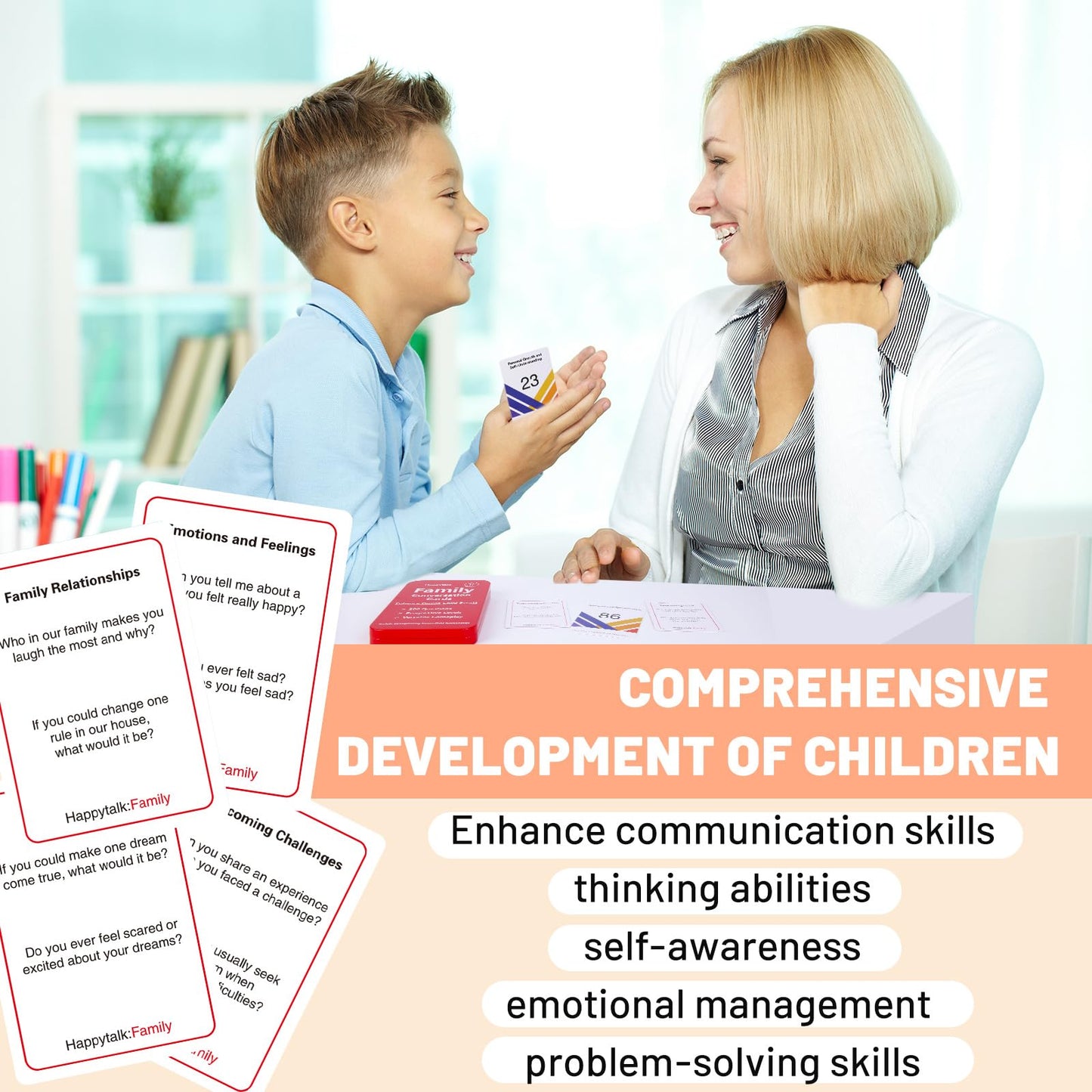Happytalk Conversation Cards For Kids - 200 Engaging Questions In Family Conversation Cards To Strengthen Parent-Child Relations