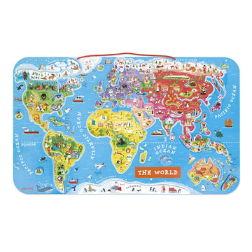 Janod Wooden Magnetic World Map Puzzle - 92 Pieces - 70 X 43 Cm - Ages 7+ - J05504