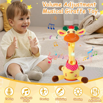 MILEGI Dancing Talking Musical Giraffe Toy - Plush Yellow Stuffed Animal, 10 Songs, Volume Control, 1 inch Tummy Time Toy