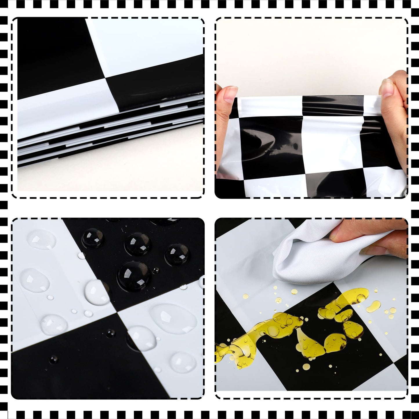 4 Pcs Racing Car Plastic Tablecloths Car Theme Disposable Party Tablecloths Black Checkered Flag Table Covers Racetrack Rectangu