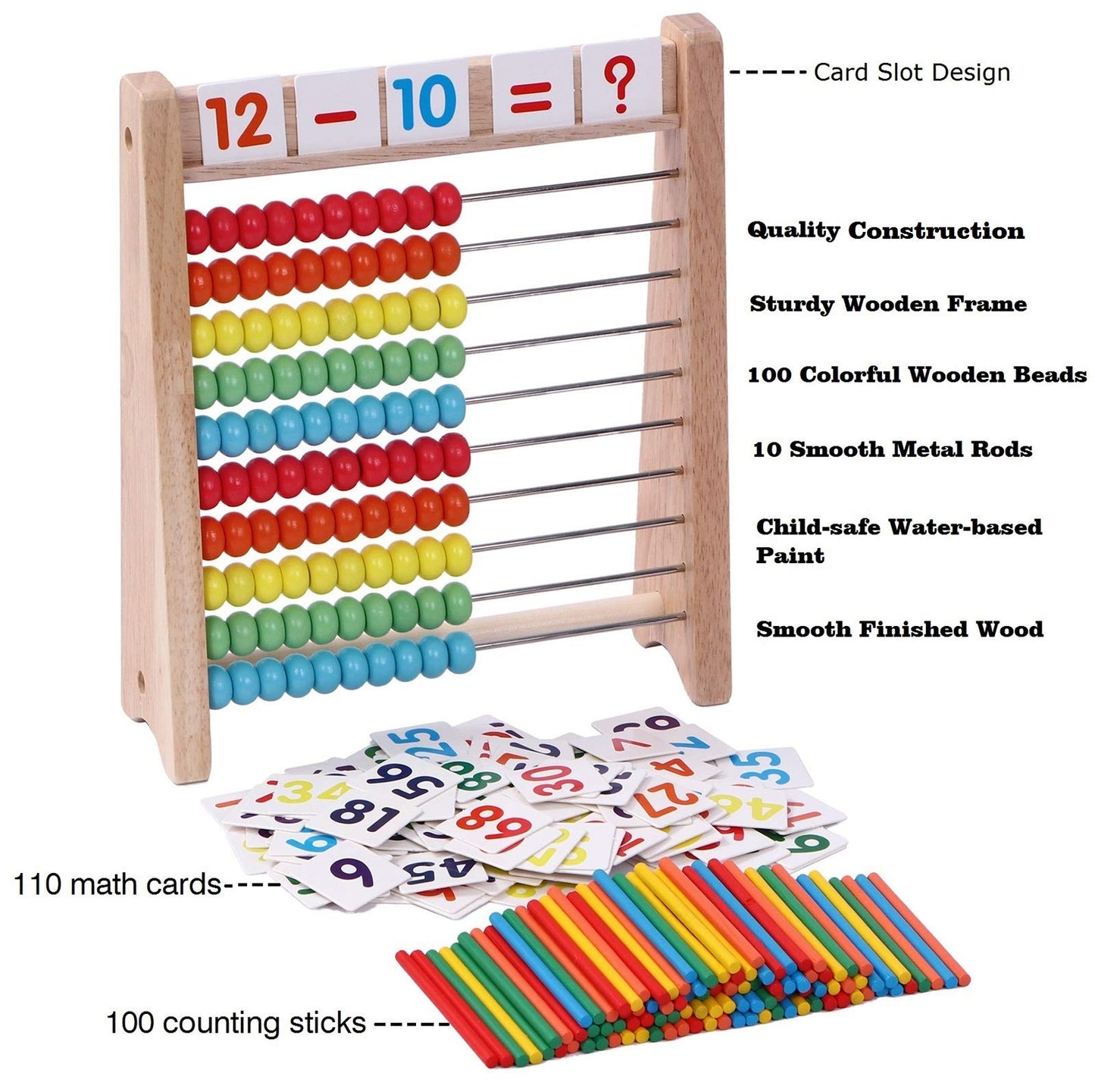 Cltoyvers Wooden Abacus for Kids - 100 Counting Sticks, Educational Math Games, Multicolor, Medium Size for Preschool & Elementary