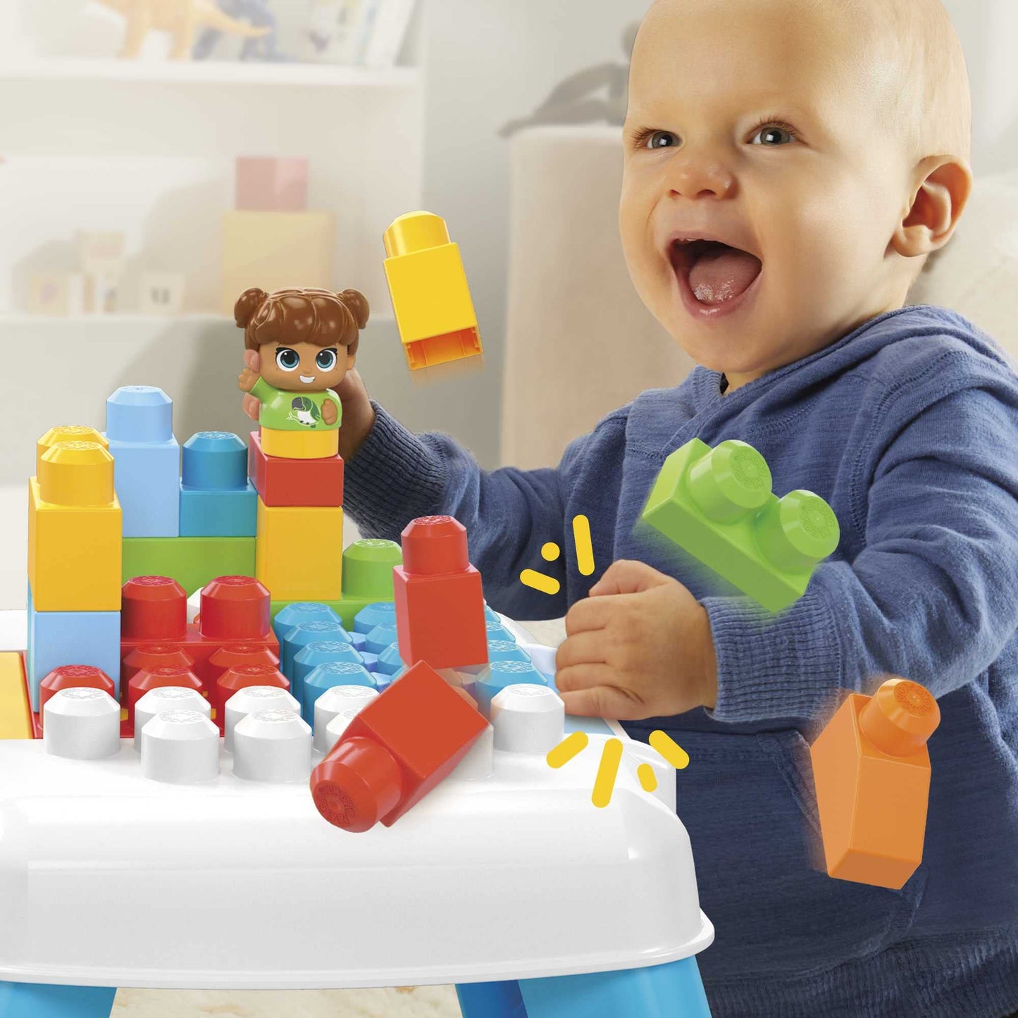 Mega BLOKS Build ‘n Tumble Activity Table Toy Set, 25 Pieces, Multicolor, Model HHM99, Ages 1+