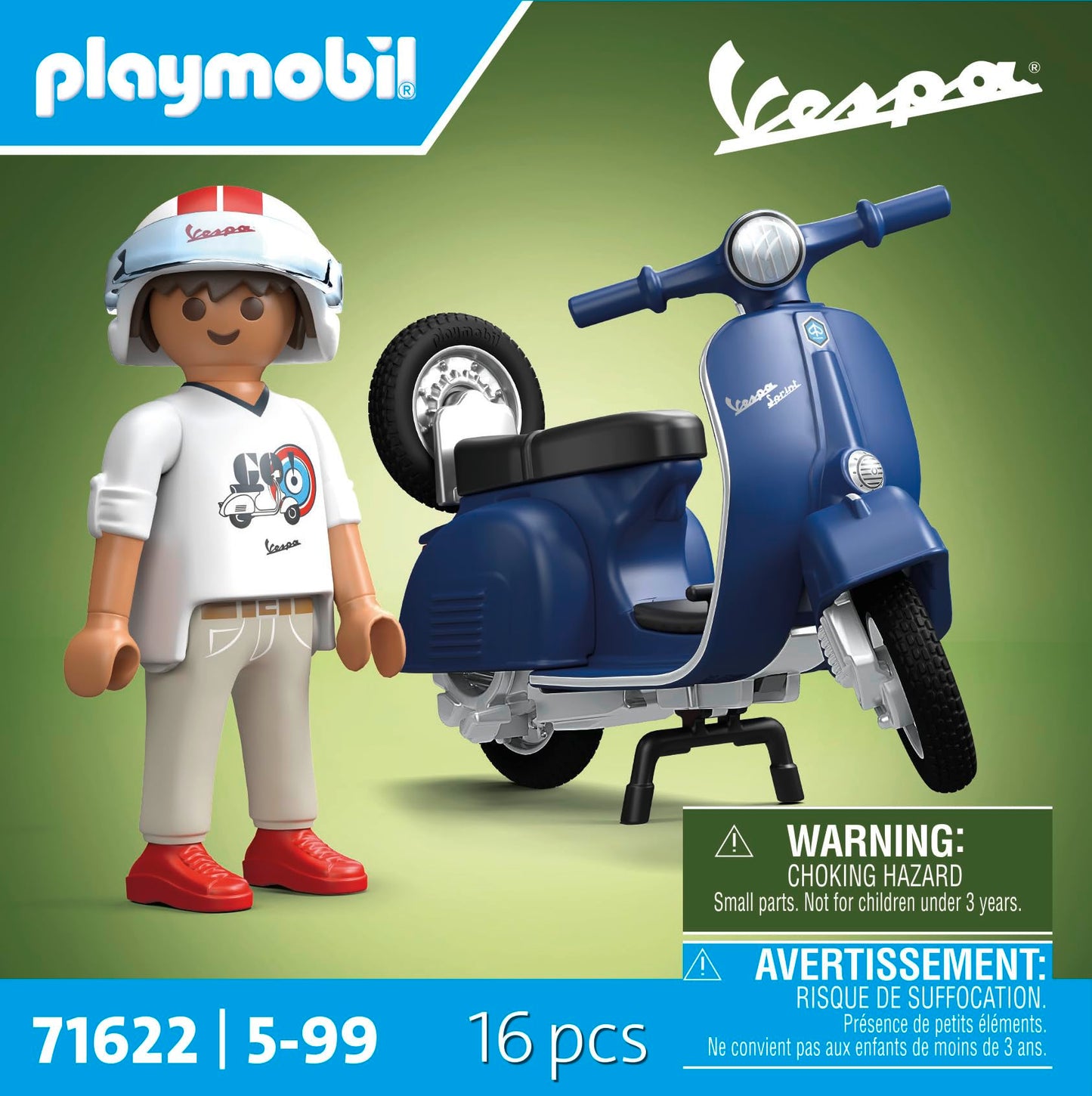 PLAYMOBIL Cars 71622 1969 Vespa 150 Sprint Veloce  Blue  Faithful Model for Collectors and Fans  Includes Versatile Accessories and Detachable Spare Wheel