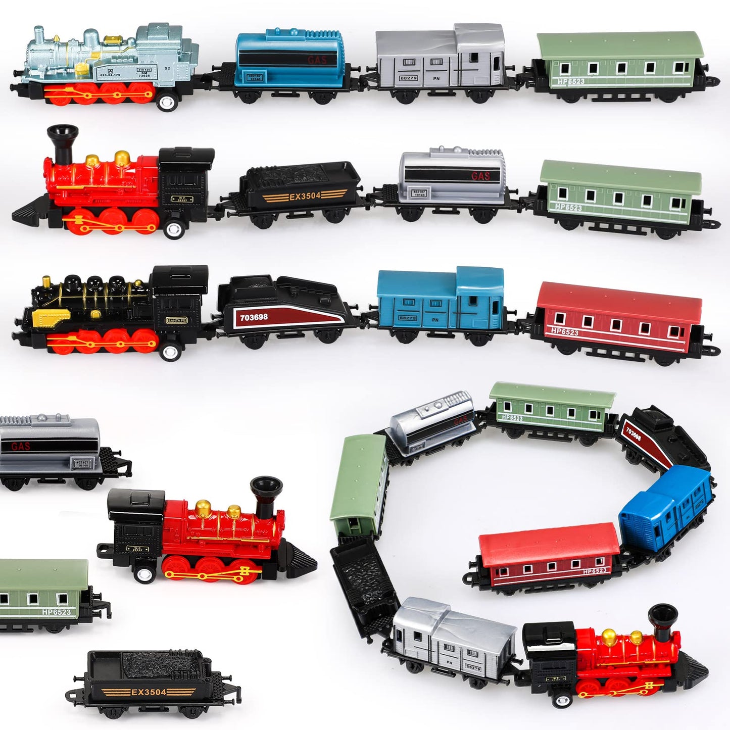 Hanaive 3 Sets Train Toys Mini Simulation Steam Toys Small Retro Steam Train Model Pull Back Set Diecast Locomotive Model Set fo