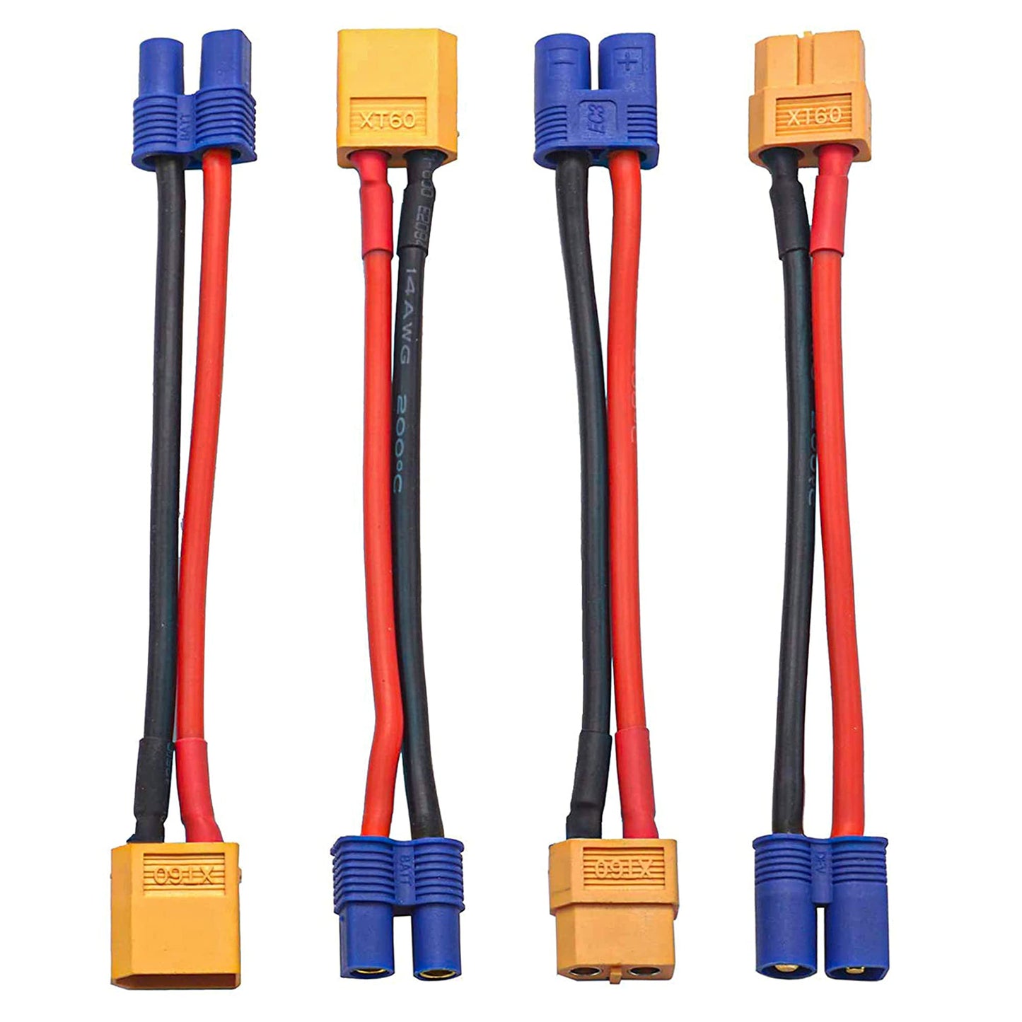 2Pairs ShareGoo XT60 to EC3 Plug Male Female Adapter Converter with 10CM 14AWG Cable Wire for RC FPV Drone Car Lipo NiMH Battery