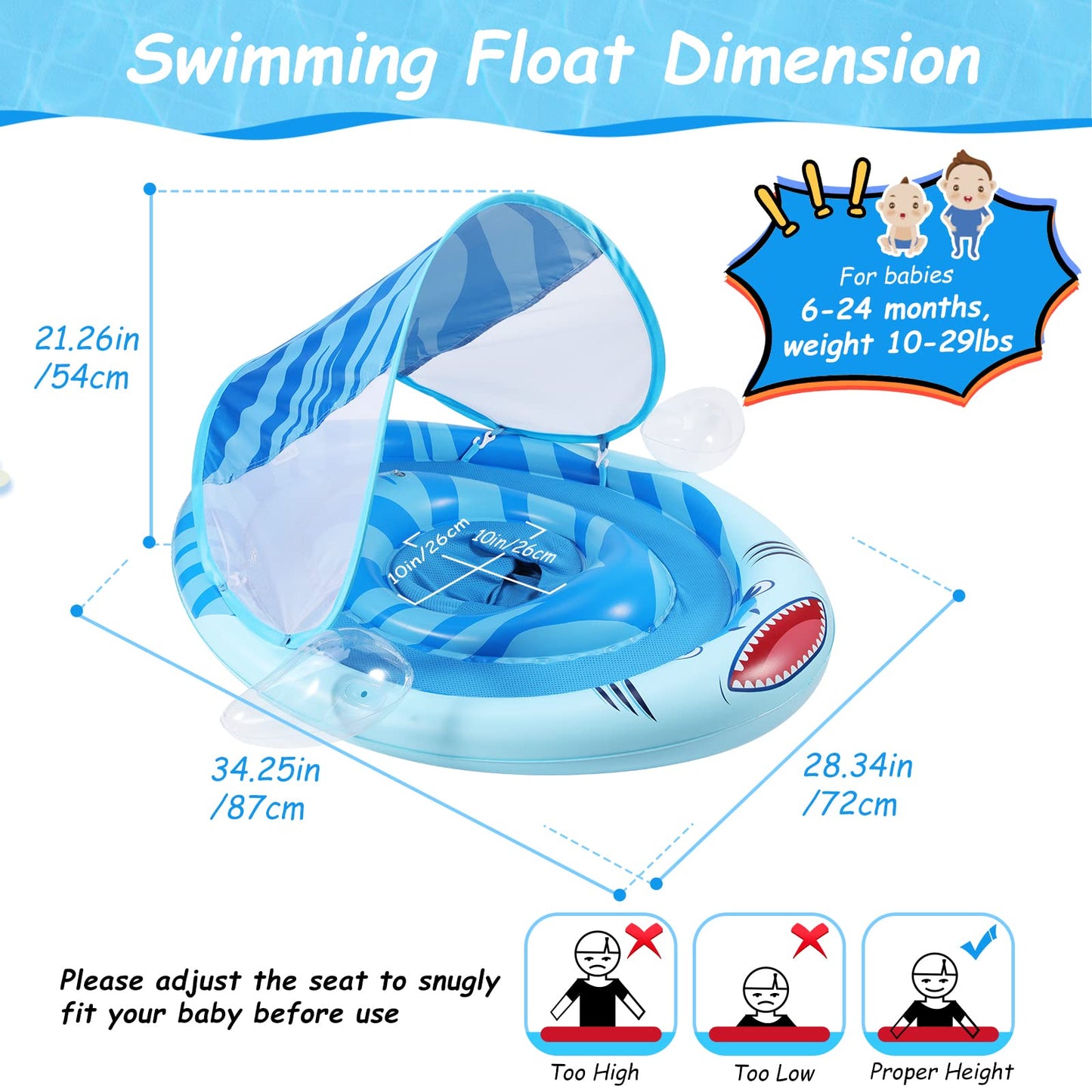 Zooawa Baby Swimming Floats For Pool With Safety Seat,Infant Baby Pool Float No Flip Thicken Swim Training For Baby Of 3-12 Mont